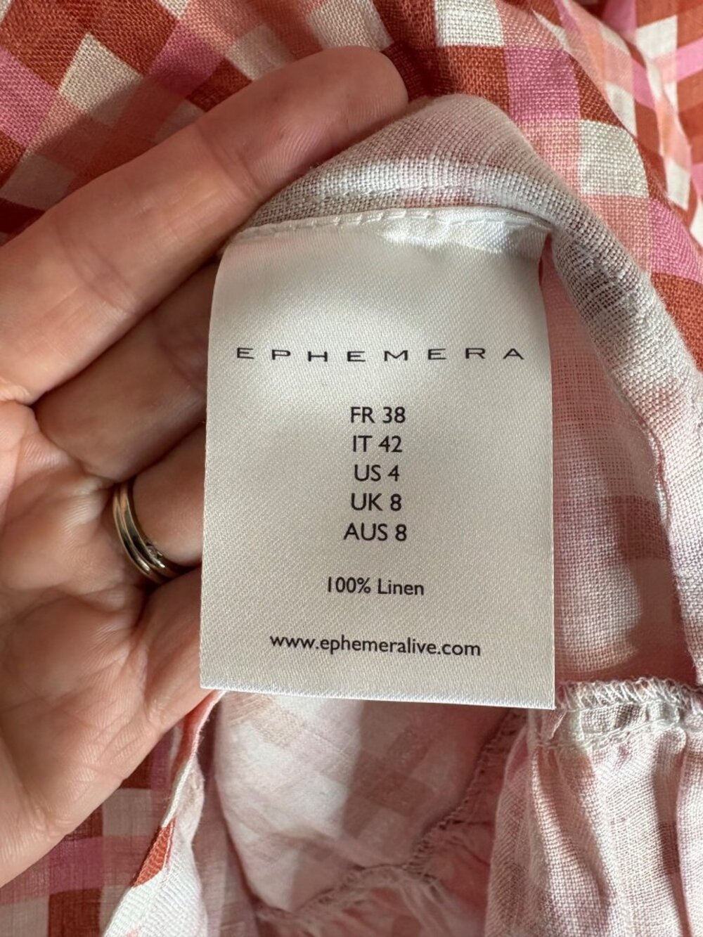 EPHEMERA Garland Smock Mini Dress Grapefruit Gingham-sz US 4 - Picture 3 of 10
